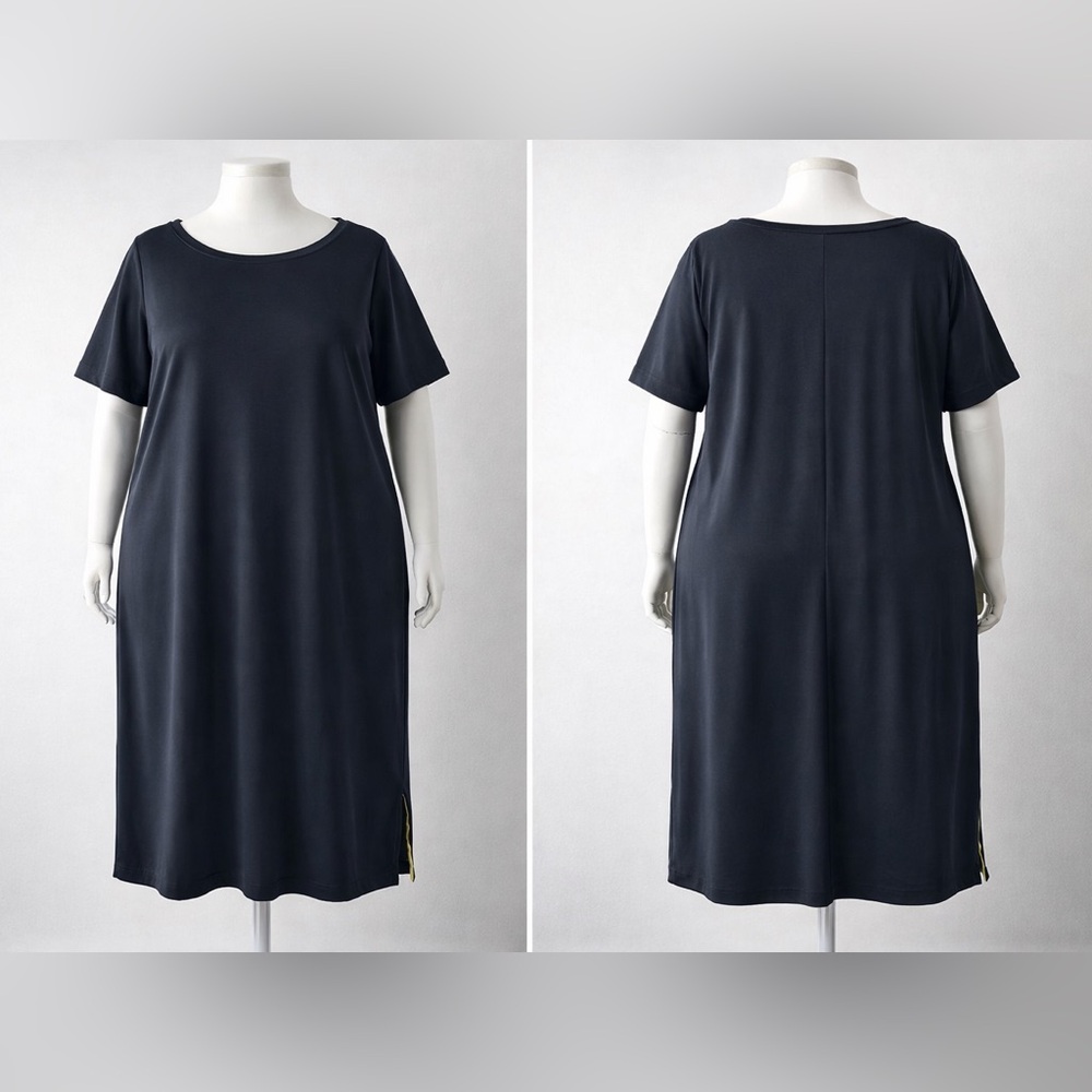 Marina Rinaldi Relax Black Knit T-Shirt Midi Dress US 24